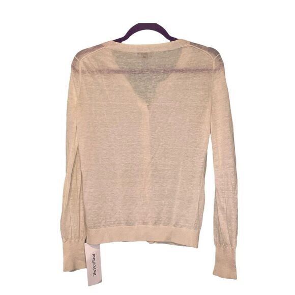Theory Linen Mix Cardigan Sweater Light Weight Semi-Sheer Ivory - Picture 2 of 7